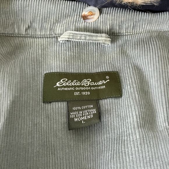 Upcycled Faux Fur Collar Corduroy Jacket Fox Art Back Whimsigoth Cottagecore L - Picture 5 of 6